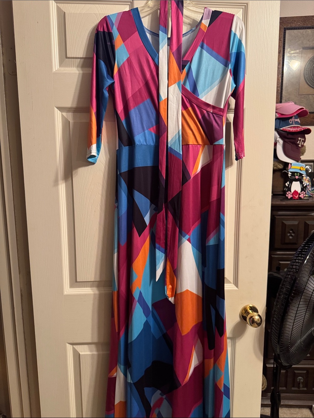 Geometric Print Maxi Wrap Dress in Multi-Color